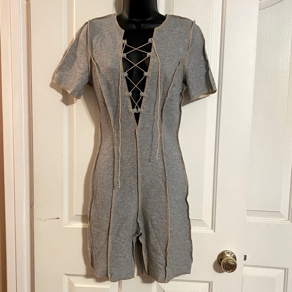 “DONNEE PAR DIEU” Raw Seam Lace Up Romper BodySuit